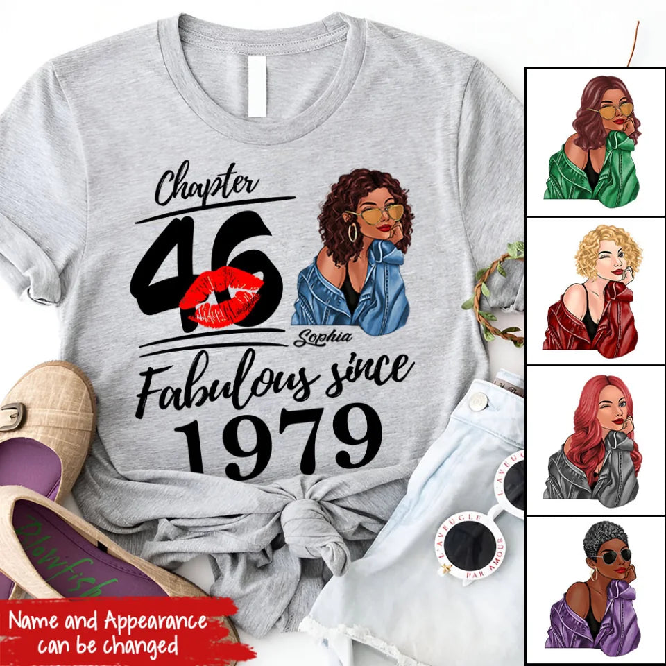 Chapter 46, Fabulous Since 1979 46th Birthday Unique T Shirt For Woman, Custom Birthday Shirt, Her Gifts For 46 Years Old , Turning 46 Birthday Cotton Shirt