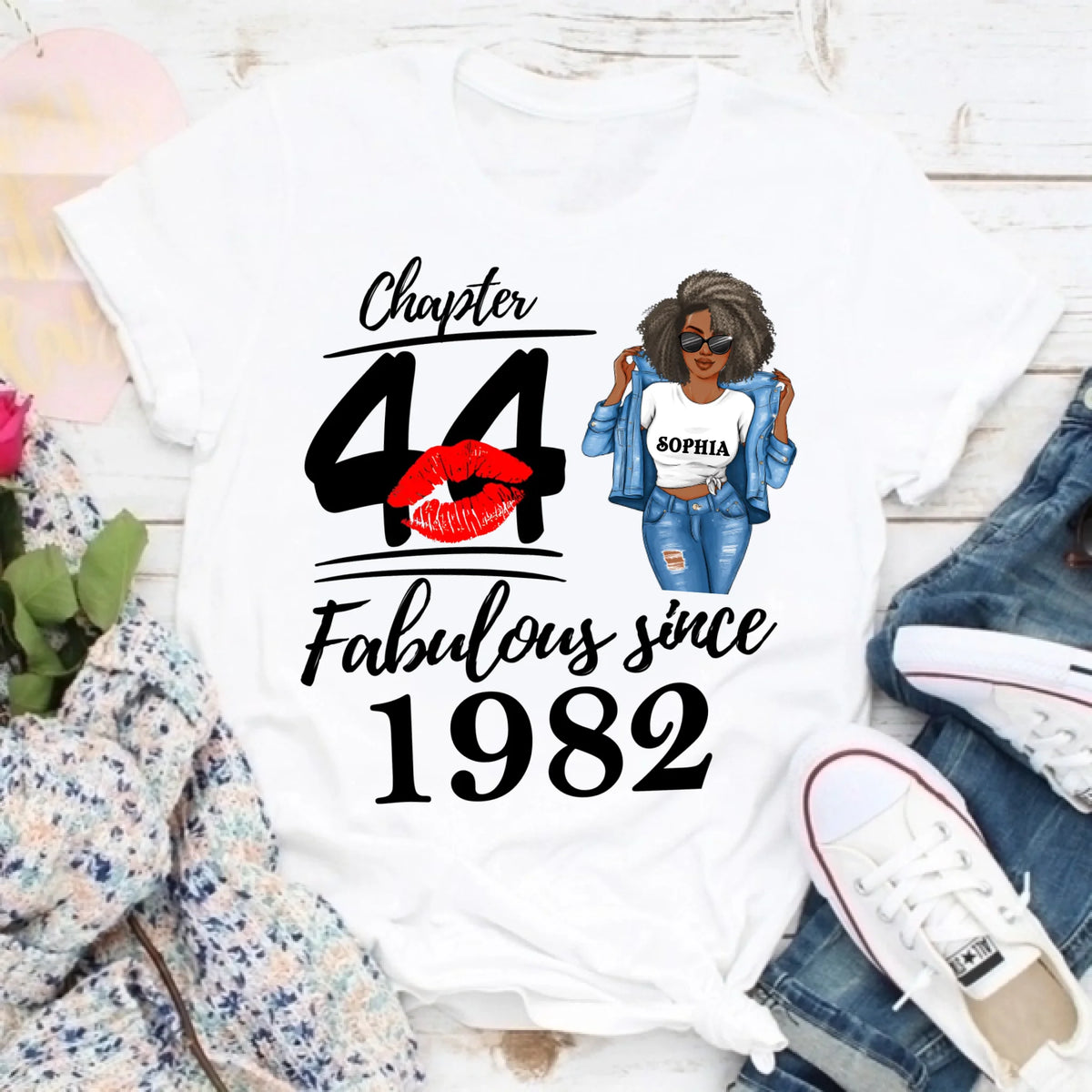 Chapter 44, Fabulous Since 1982 44th Birthday Unique T Shirt For Woman, Custom Birthday Shirt, Her Gifts For 44 Years Old , Turning 44 Birthday Cotton Shirt