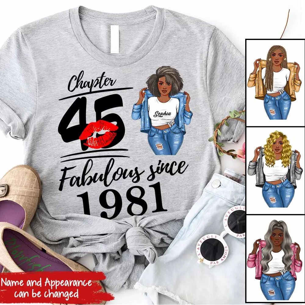 Chapter 45, Fabulous Since 1981 45th Birthday Unique T Shirt For Woman, Custom Birthday Shirt, Her Gifts For 45 Years Old , Turning 45 Birthday Cotton Shirt