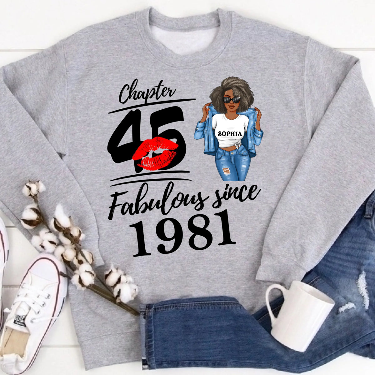 Chapter 45, Fabulous Since 1981 45th Birthday Unique T Shirt For Woman, Custom Birthday Shirt, Her Gifts For 45 Years Old , Turning 45 Birthday Cotton Shirt