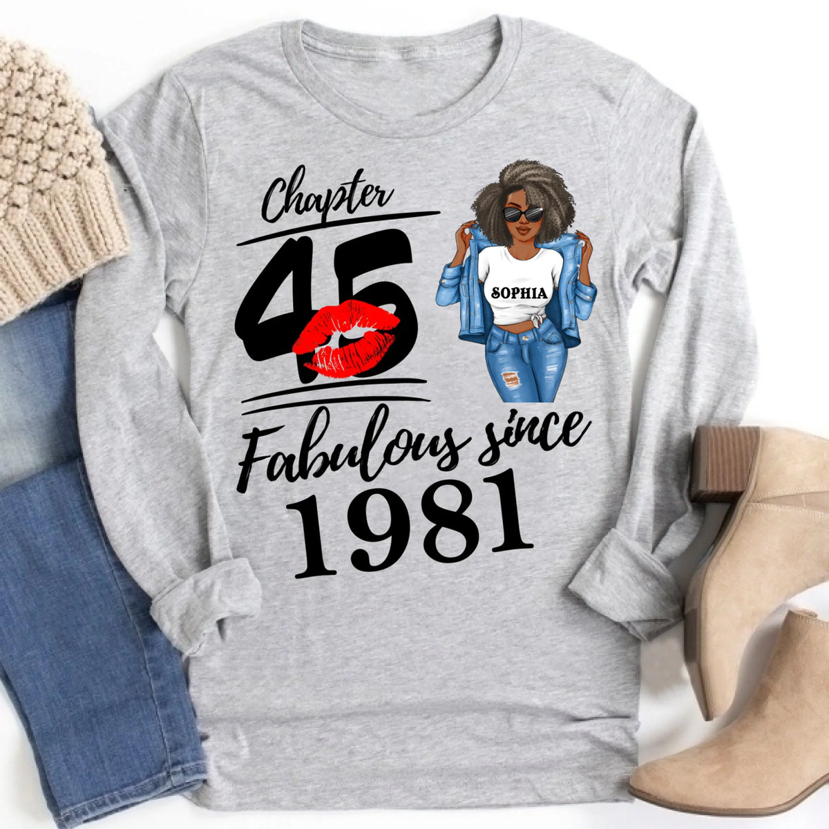 Chapter 45, Fabulous Since 1981 45th Birthday Unique T Shirt For Woman, Custom Birthday Shirt, Her Gifts For 45 Years Old , Turning 45 Birthday Cotton Shirt