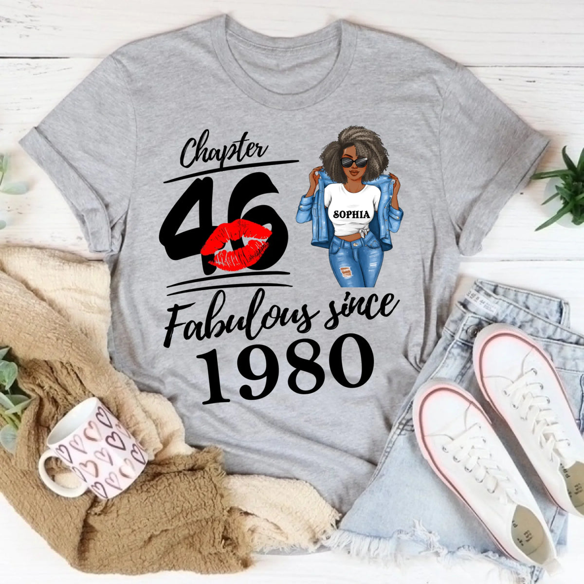 Chapter 46, Fabulous Since 1980 46th Birthday Unique T Shirt For Woman, Custom Birthday Shirt, Her Gifts For 46 Years Old , Turning 46 Birthday Cotton Shirt