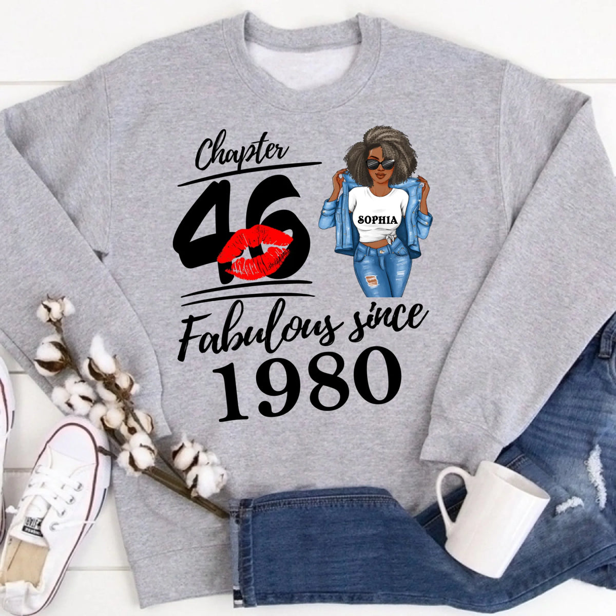 Chapter 46, Fabulous Since 1980 46th Birthday Unique T Shirt For Woman, Custom Birthday Shirt, Her Gifts For 46 Years Old , Turning 46 Birthday Cotton Shirt