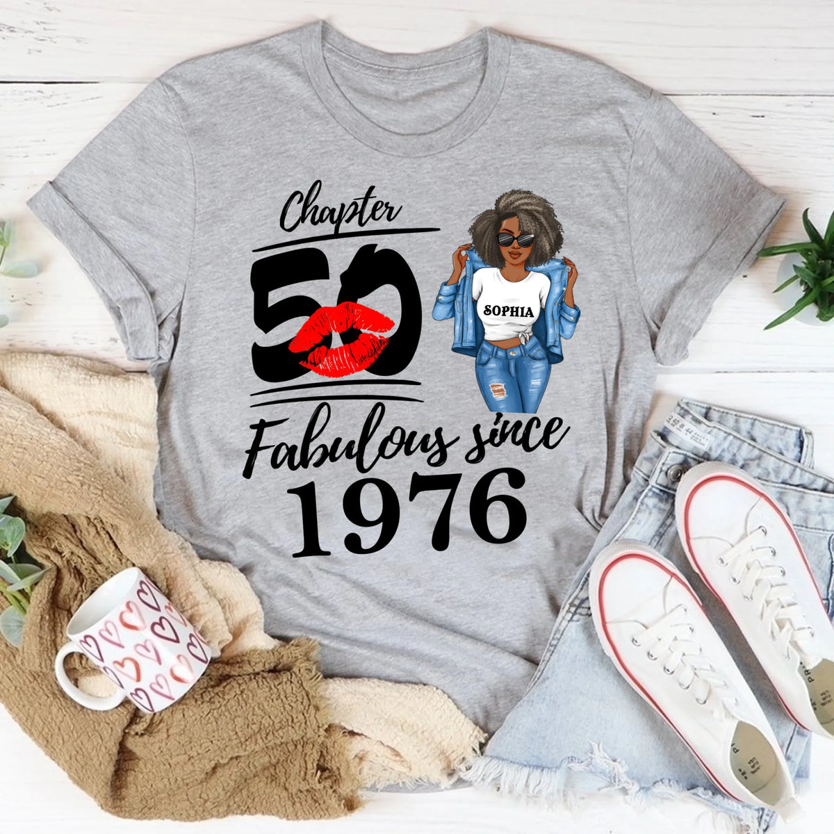 Chapter 50, Fabulous Since 1976 50th Birthday Unique T Shirt For Woman, Custom Birthday Shirt, Her Gifts For 50 Years Old , Turning 50 Birthday Cotton Shirt