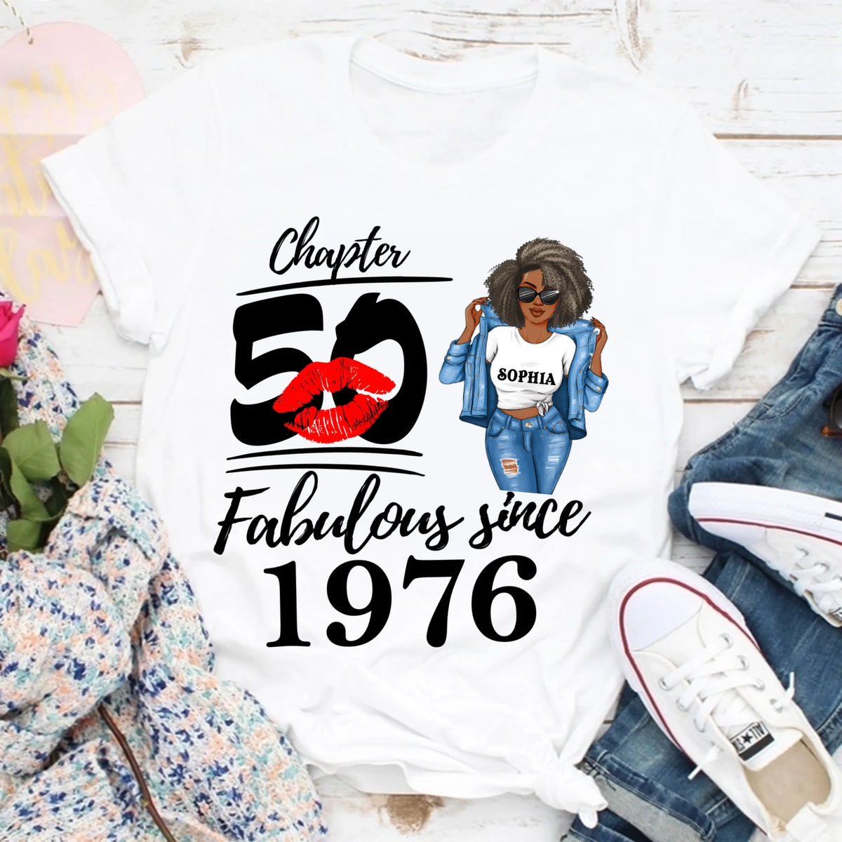 Chapter 50, Fabulous Since 1976 50th Birthday Unique T Shirt For Woman, Custom Birthday Shirt, Her Gifts For 50 Years Old , Turning 50 Birthday Cotton Shirt