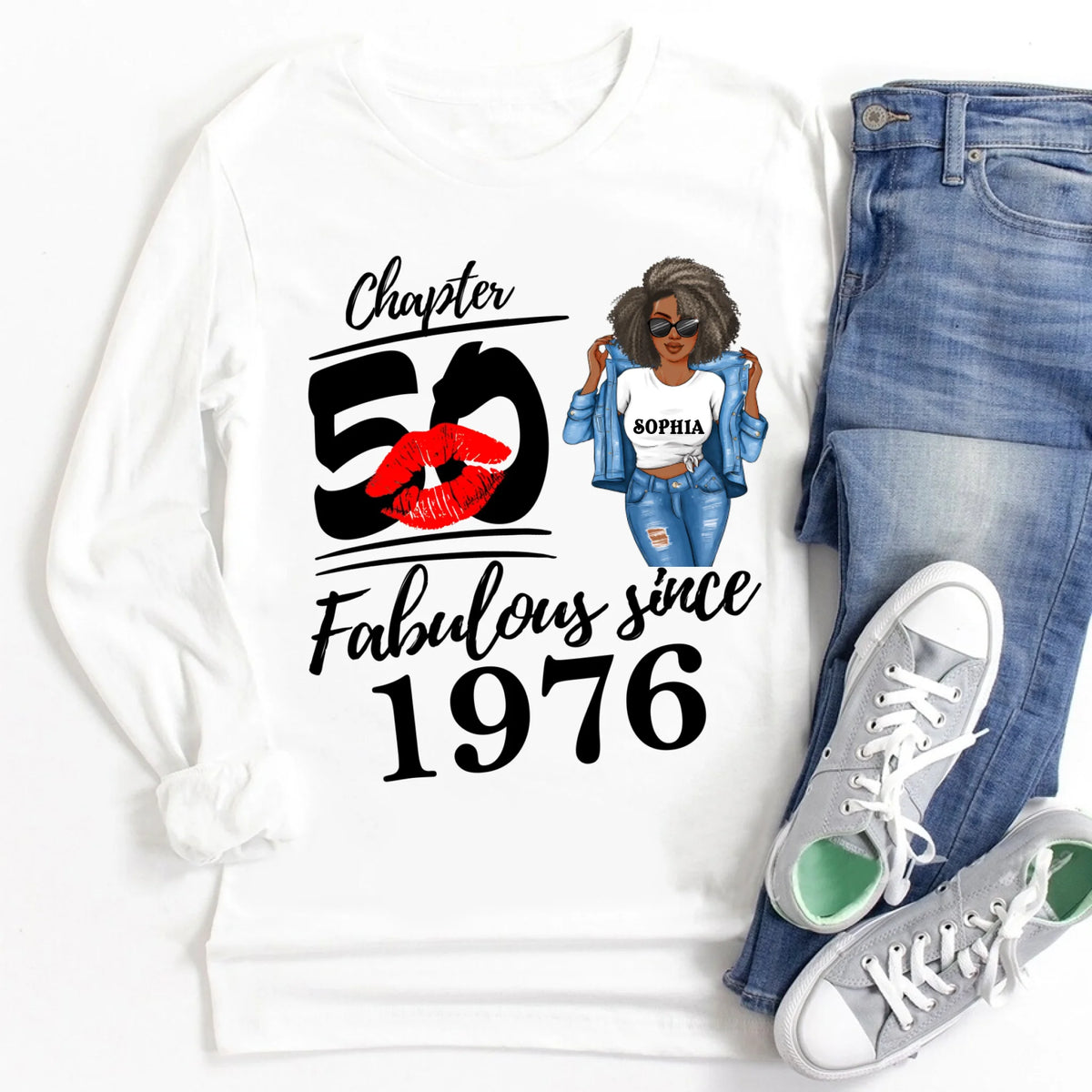 Chapter 50, Fabulous Since 1976 50th Birthday Unique T Shirt For Woman, Custom Birthday Shirt, Her Gifts For 50 Years Old , Turning 50 Birthday Cotton Shirt