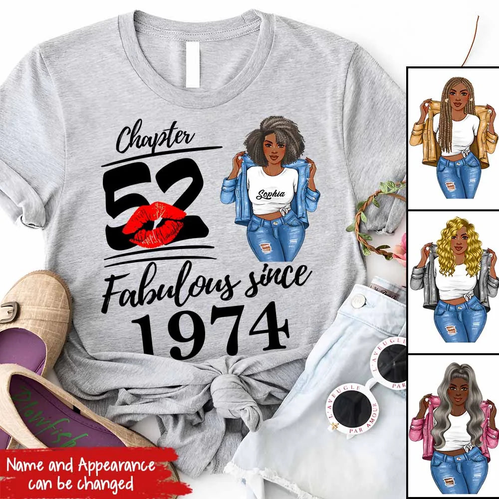Chapter 52, Fabulous Since 1974 52nd Birthday Unique T Shirt For Woman, Custom Birthday Shirt, Her Gifts For 52 Years Old , Turning 52 Birthday Cotton Shirt