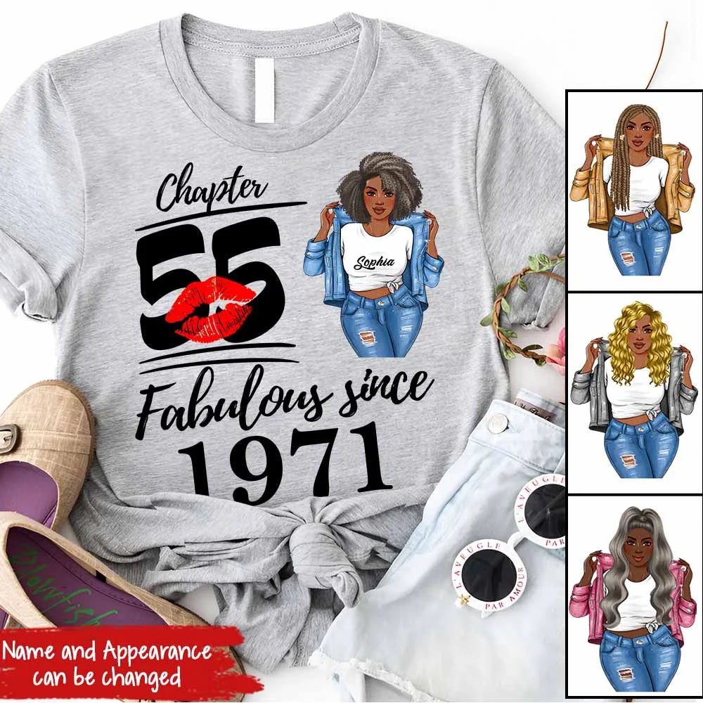 Chapter 55, Fabulous Since 1971 55th Birthday Unique T Shirt For Woman, Custom Birthday Shirt, Her Gifts For 55 Years Old , Turning 55 Birthday Cotton Shirt