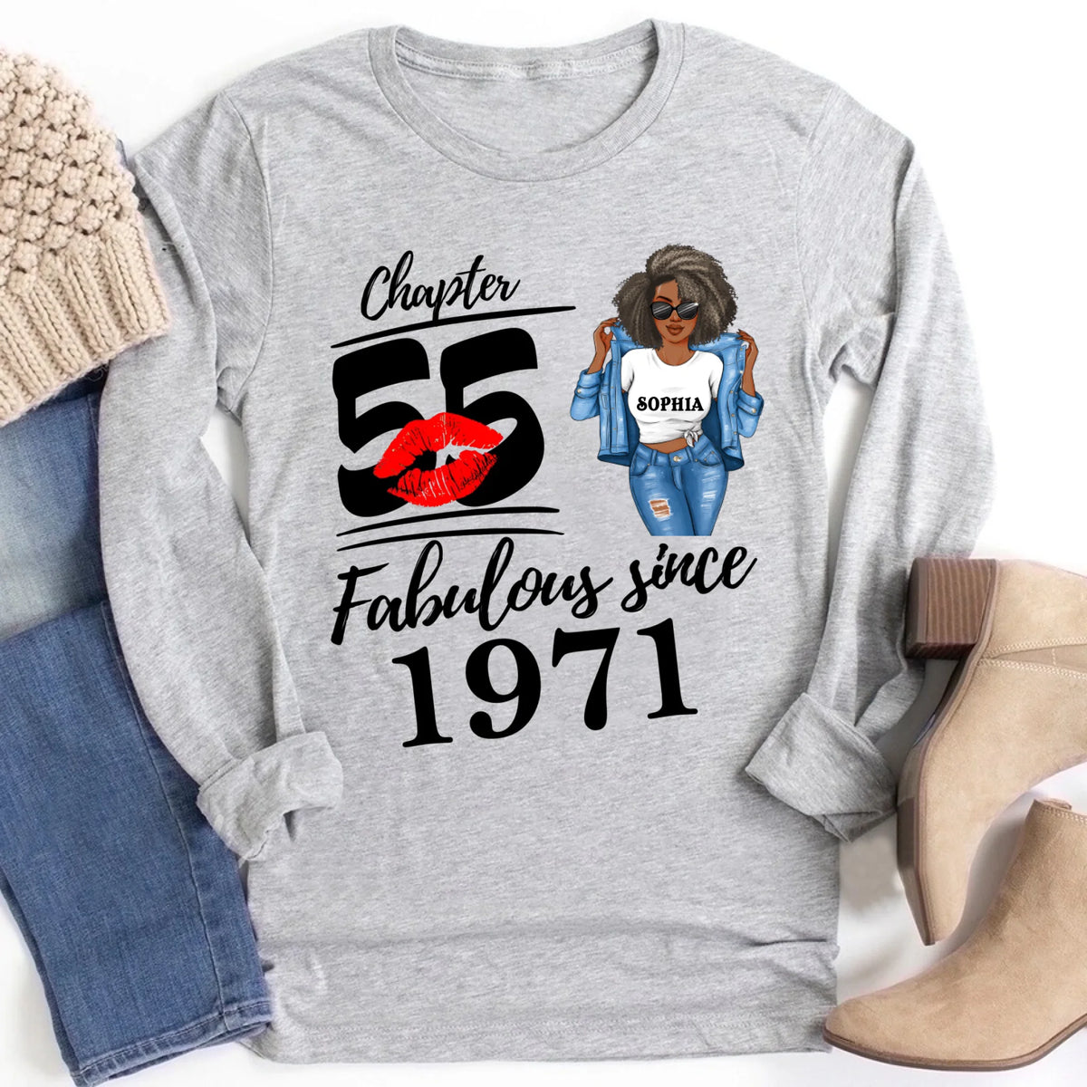 Chapter 55, Fabulous Since 1971 55th Birthday Unique T Shirt For Woman, Custom Birthday Shirt, Her Gifts For 55 Years Old , Turning 55 Birthday Cotton Shirt