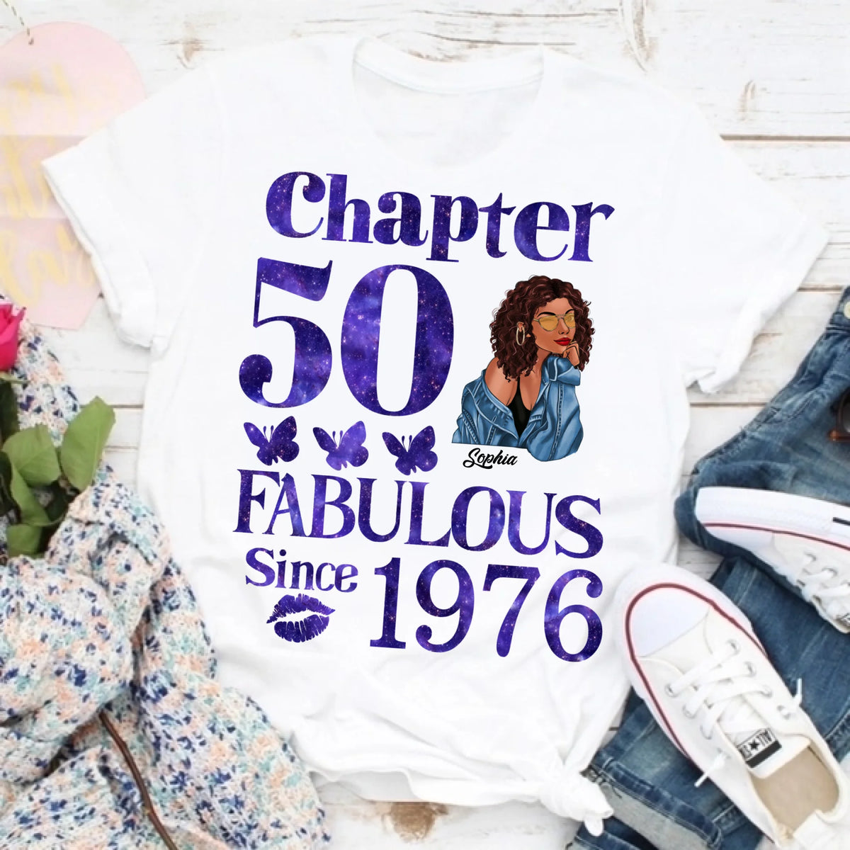 Chapter 50, Fabulous Since 1976 50th Birthday Unique T Shirt For Woman, Custom Birthday Shirt, Her Gifts For 50 Years Old , Turning 50 Birthday Cotton Shirt
