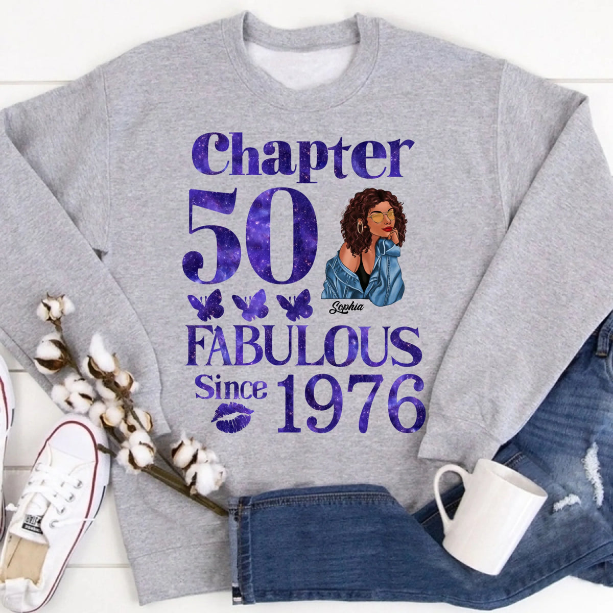 Chapter 50, Fabulous Since 1976 50th Birthday Unique T Shirt For Woman, Custom Birthday Shirt, Her Gifts For 50 Years Old , Turning 50 Birthday Cotton Shirt