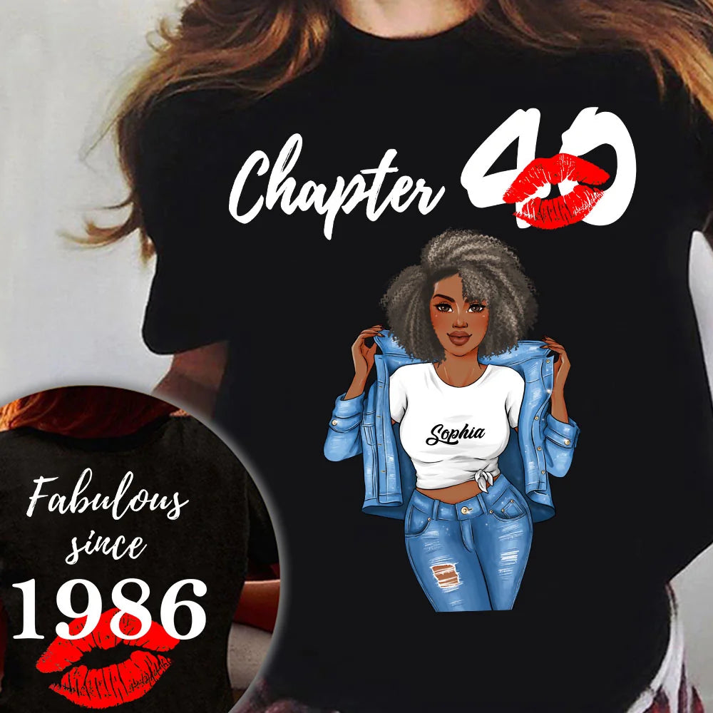 Personalized Birthday T Shirt, Chapter 40, Fabulous Since 1986 40th Birthday Unique T Shirt For Woman, Her Gifts For 40 Years Old, Turning 40 Birthday Cotton Shirt