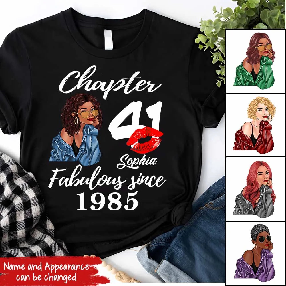 Custom Birthday Shirts, Chapter 41, Fabulous Since 1985 41st Birthday Unique T Shirt For Woman, Her Gifts For 41 Years Old, Turning 41 Birthday Cotton Shirt