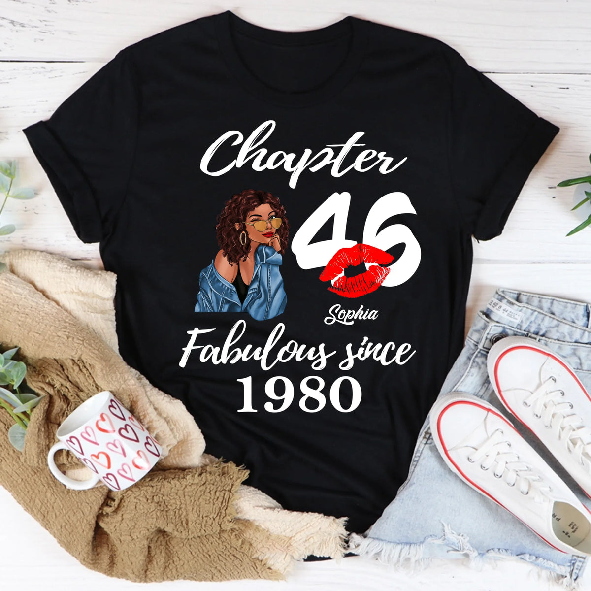Custom Birthday Shirts, Chapter 46, Fabulous Since 1980 46th Birthday Unique T Shirt For Woman, Her Gifts For 46 Years Old, Turning 46 Birthday Cotton Shirt