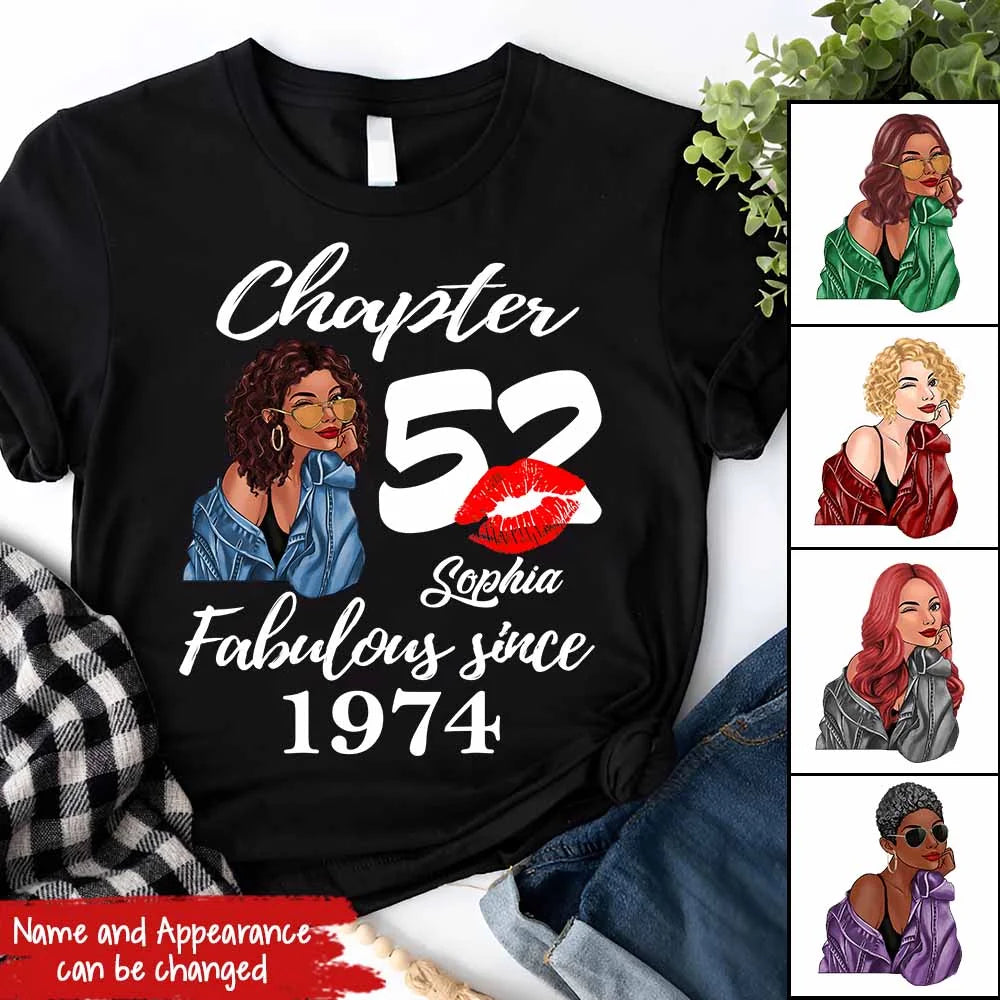 Custom Birthday Shirts, Chapter 52, Fabulous Since 1974 52nd Birthday Unique T Shirt For Woman, Her Gifts For 52 Years Old, Turning 52 Birthday Cotton Shirt