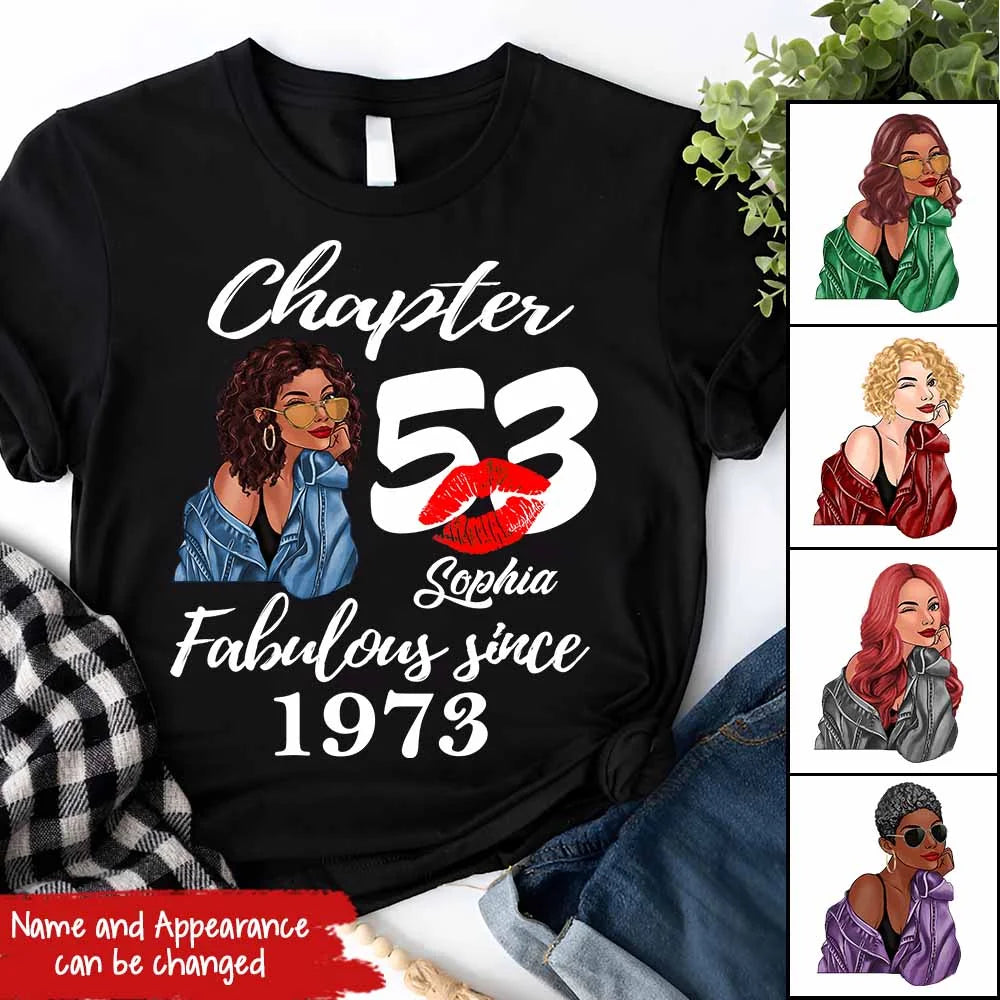 Custom Birthday Shirts, Chapter 53, Fabulous Since 1973 53rd Birthday Unique T Shirt For Woman, Her Gifts For 53 Years Old, Turning 53 Birthday Cotton Shirt