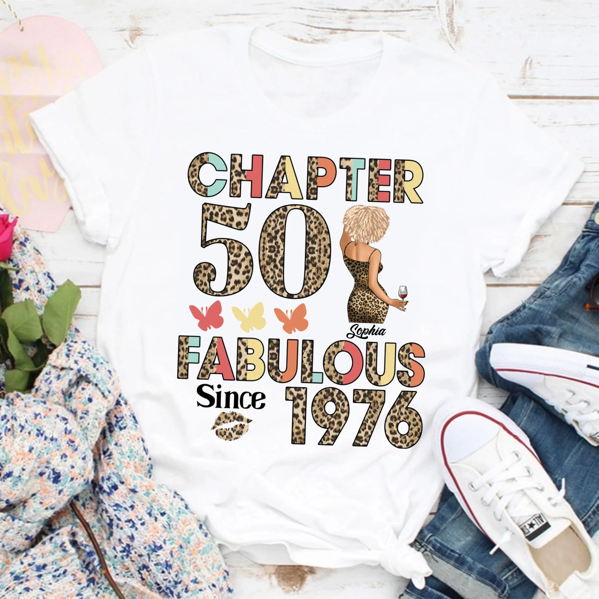 Chapter 50, Fabulous Since 1976 50th Birthday Unique T Shirt For Woman, Custom Birthday Shirt, Her Gifts For 50 Years Old , Turning 50 Birthday Cotton Shirt