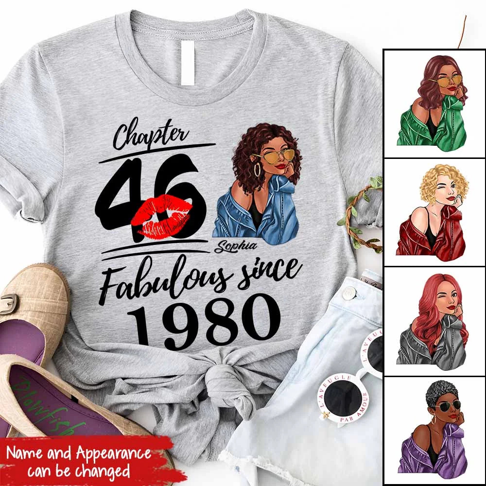 Chapter 46, Fabulous Since 1980 46th Birthday Unique T Shirt For Woman, Custom Birthday Shirt, Her Gifts For 46 Years Old , Turning 46 Birthday Cotton Shirt