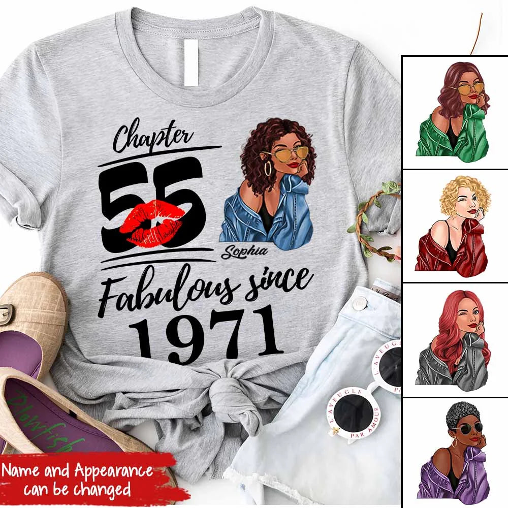 Chapter 55, Fabulous Since 1971 55th Birthday Unique T Shirt For Woman, Custom Birthday Shirt, Her Gifts For 55 Years Old , Turning 55 Birthday Cotton Shirt