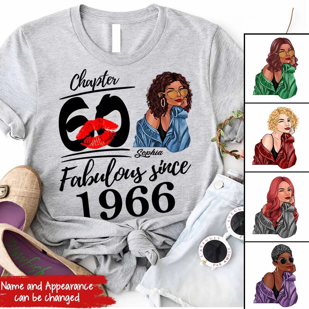 Chapter 60, Fabulous Since 1966 60th Birthday Unique T Shirt For Woman, Custom Birthday Shirt, Her Gifts For 60 Years Old , Turning 60 Birthday Cotton Shirt