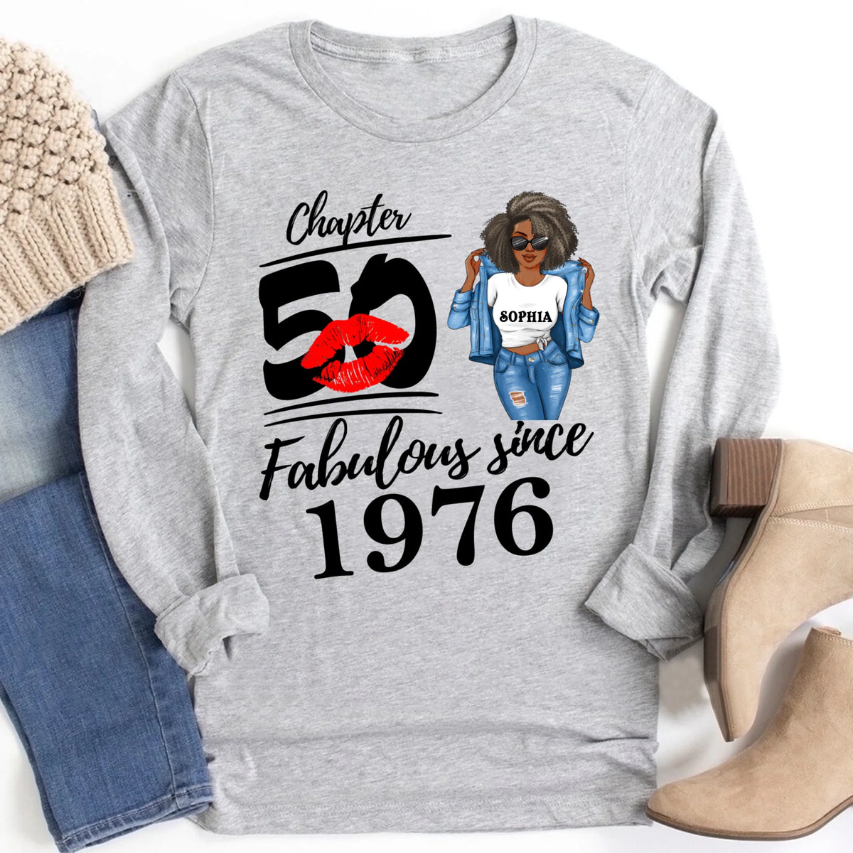 Chapter 50, Fabulous Since 1975 50th Birthday Unique T Shirt For Woman, Custom Birthday Shirt, Her Gifts For 50 Years Old , Turning 50 Birthday Cotton Shirt