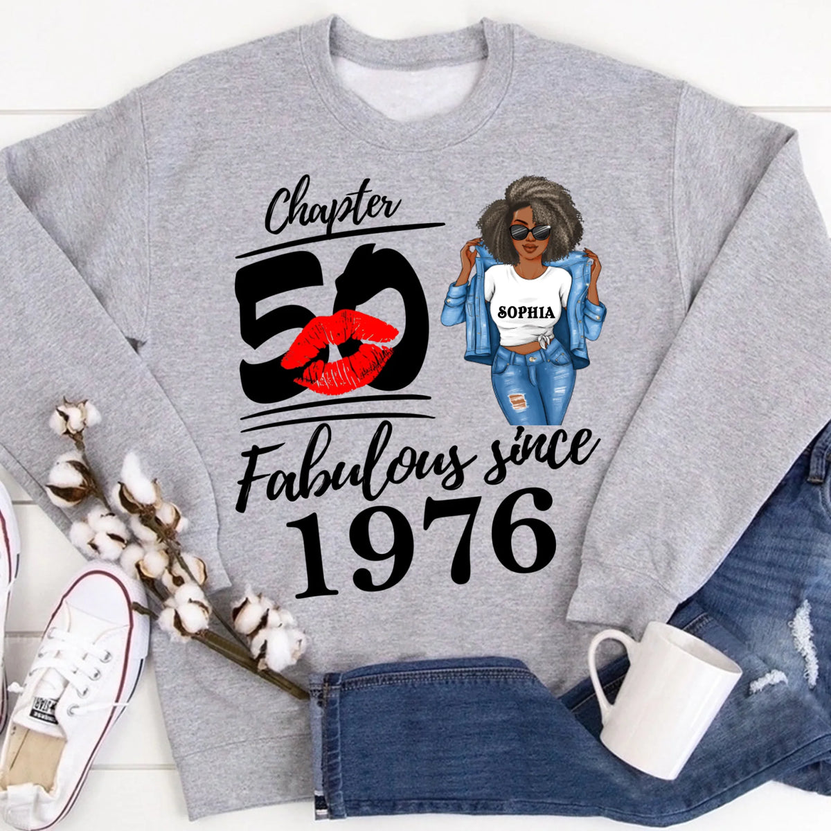 Chapter 50, Fabulous Since 1975 50th Birthday Unique T Shirt For Woman, Custom Birthday Shirt, Her Gifts For 50 Years Old , Turning 50 Birthday Cotton Shirt