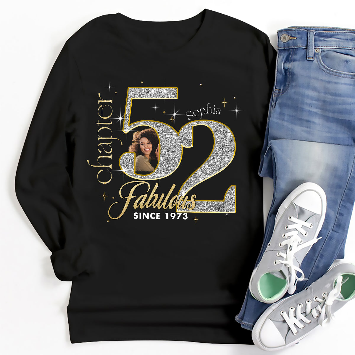 Custom Face Photo 52&#39;s Birthday Shirt, Fabulous Since 1973 52nd Birthday Unique T Shirt For Woman, Custom Birthday Shirt, Her Gifts For 52 Years Old , Turning 52 Birthday Cotton Shirt-YPT-ALK