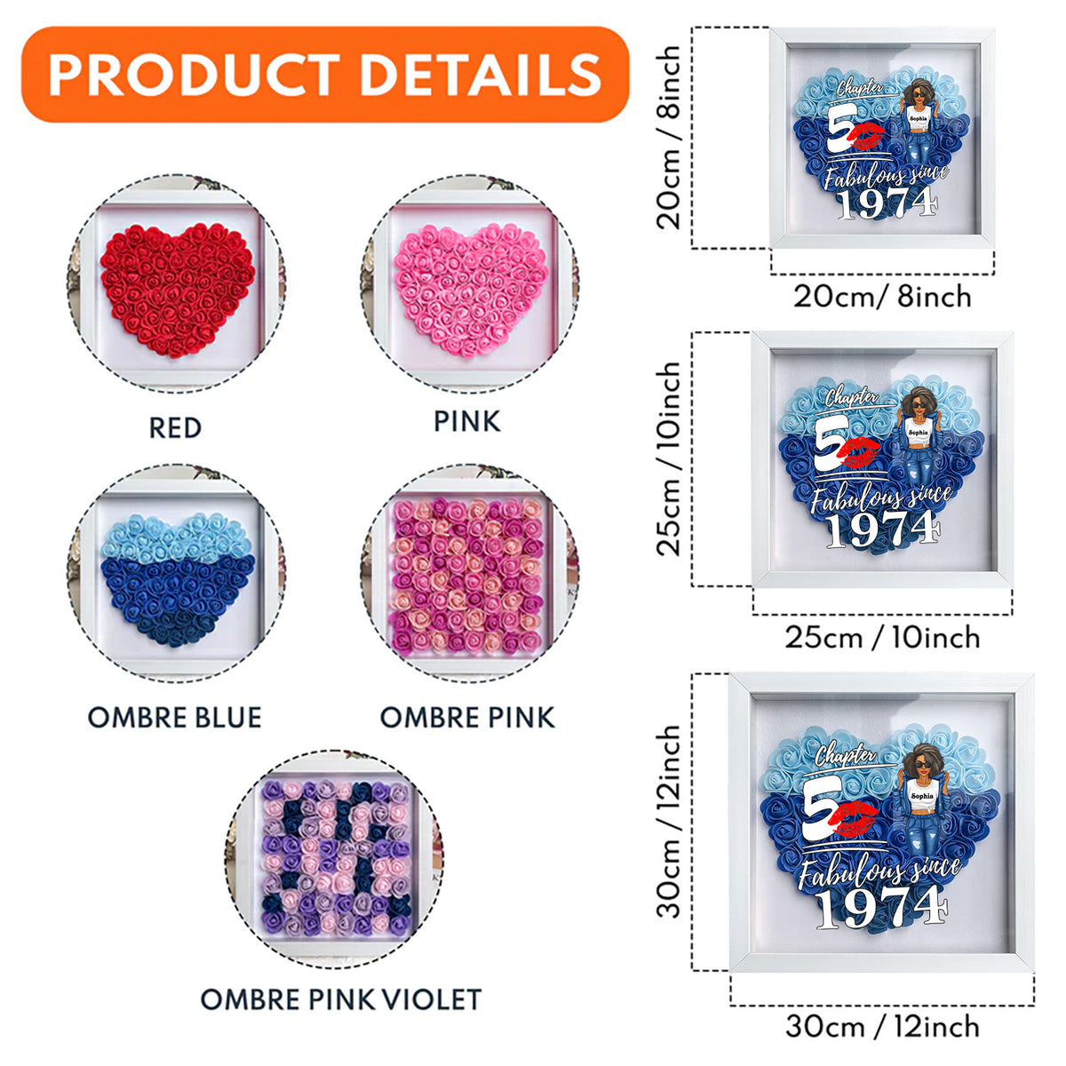 Personalized Flower Shadow Box - Gifts For Women Turning 50 - HMT