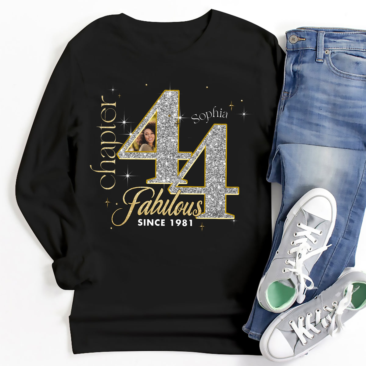 Custom Face Photo 44&#39;s Birthday Shirt, Fabulous Since 1981 44th Birthday Unique T Shirt For Woman, Custom Birthday Shirt, Her Gifts For 44 Years Old , Turning 44 Birthday Cotton Shirt-YPT-ALK