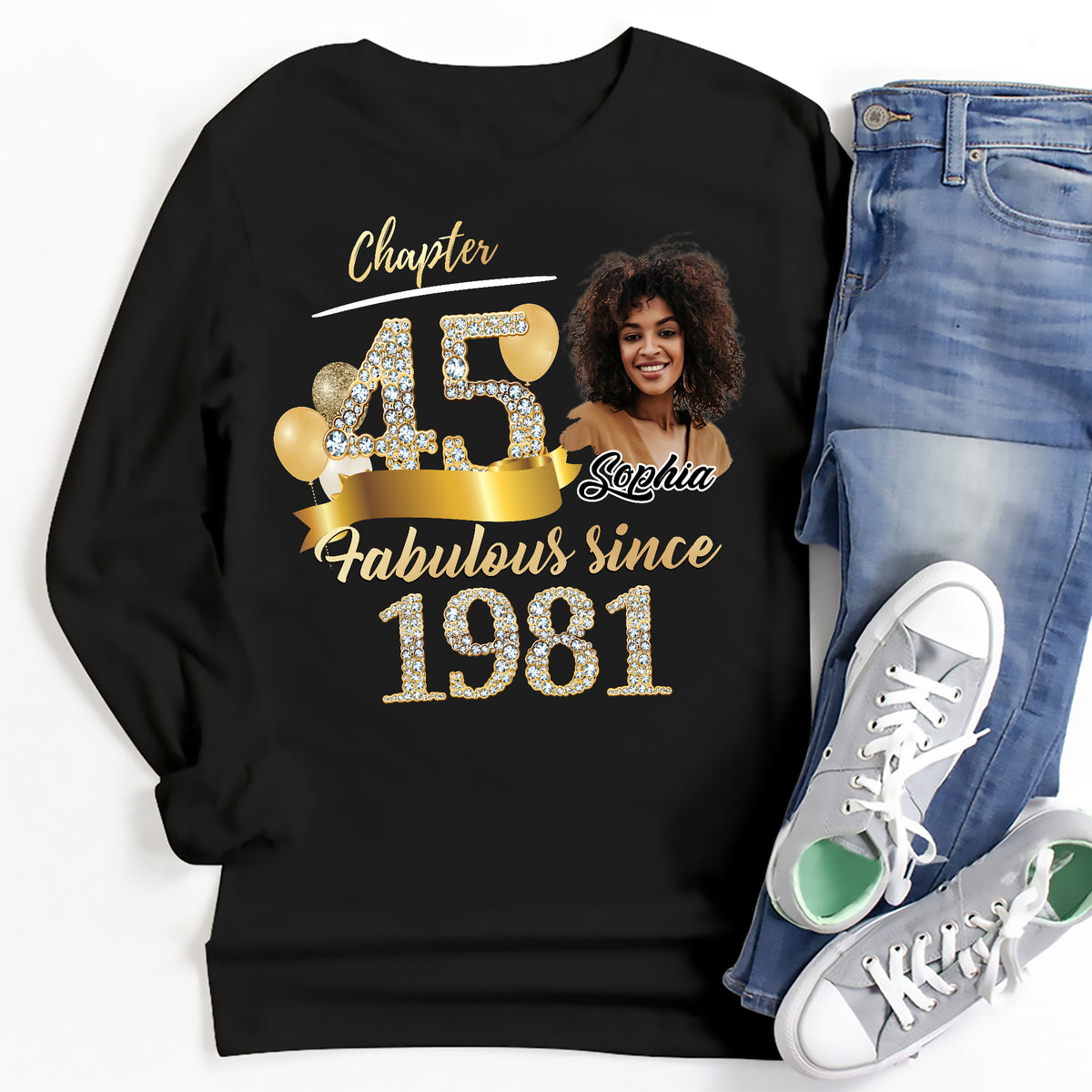 Custom Face Photo 45's Birthday Shirt, Fabulous Since 1981 45th Birthday Unique T Shirt For Woman, Custom Birthday Shirt, Her Gifts For 45 Years Old , Turning 45 Birthday Cotton Shirt-YPT-ALK