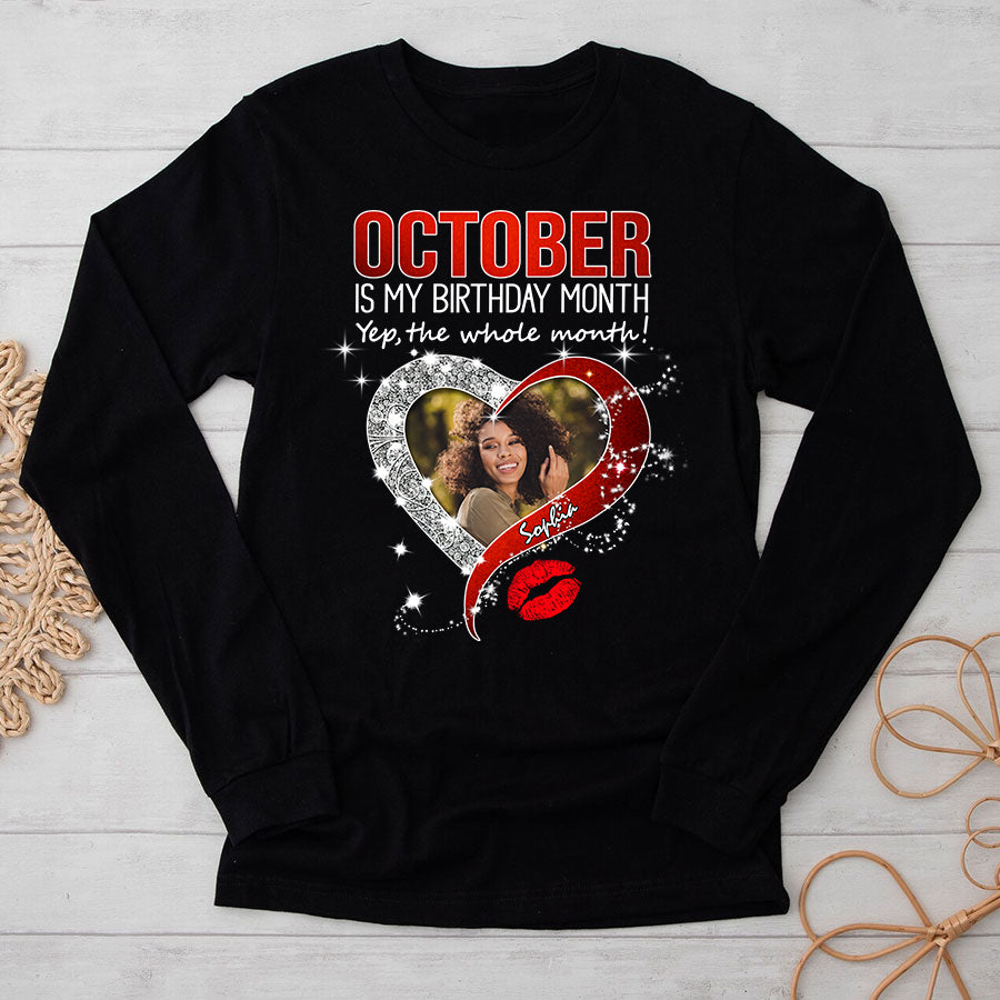 Custom Face Photo October Birthday Shirt, Custom Birthday Shirt, Queens are Born In October, October Birthday Shirts For Woman, October Birthday Gifts-YPT-TLQ