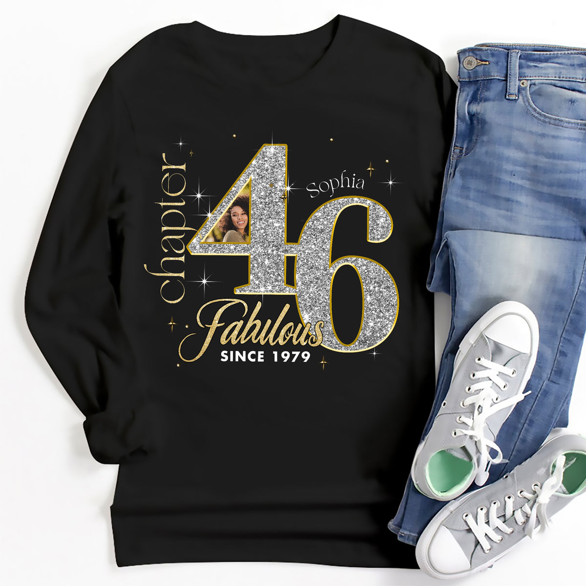 Custom Face Photo 46&#39;s Birthday Shirt, Fabulous Since 1979 46th Birthday Unique T Shirt For Woman, Custom Birthday Shirt, Her Gifts For 46 Years Old , Turning 46 Birthday Cotton Shirt-YPT-ALK