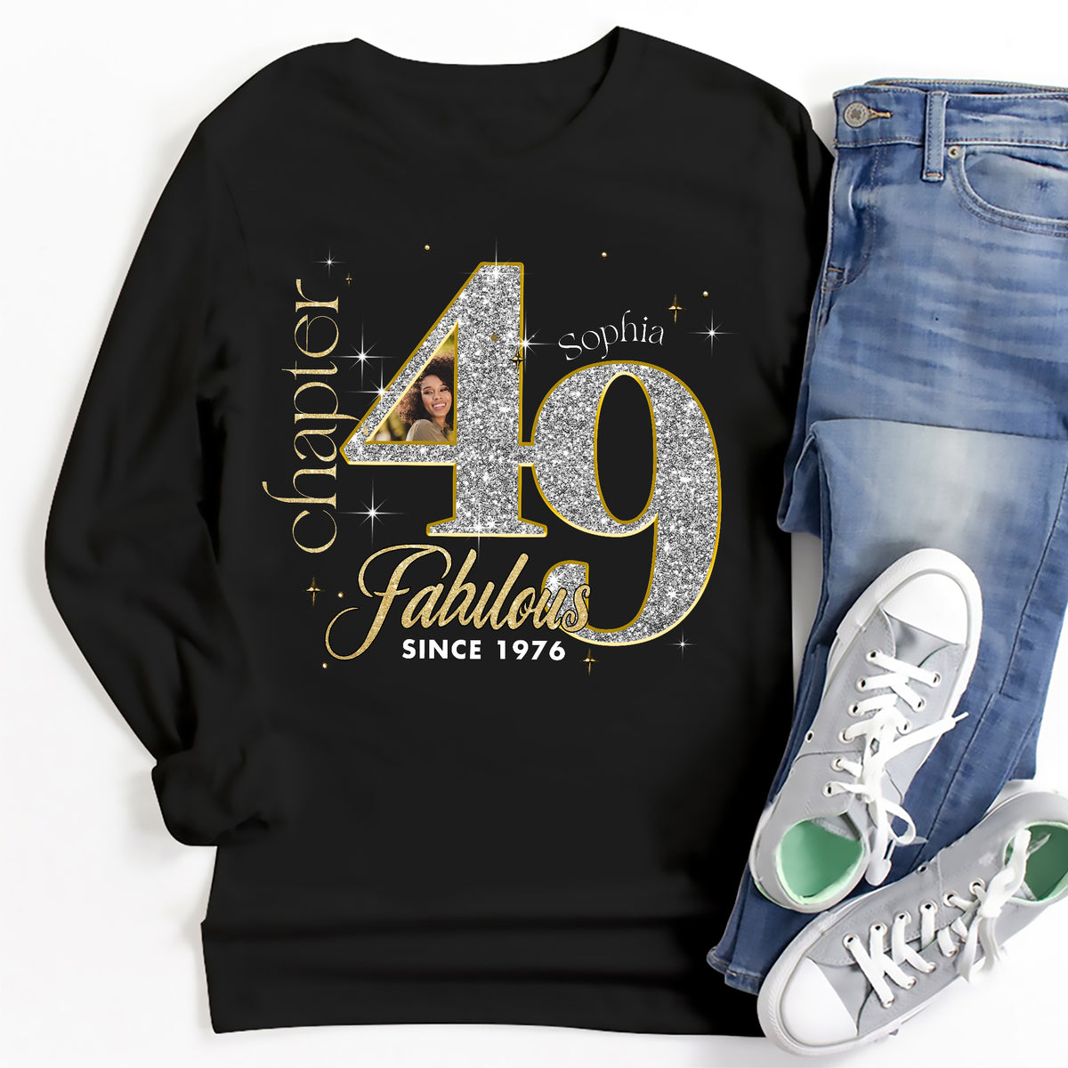 Custom Face Photo 49&#39;s Birthday Shirt, Fabulous Since 1976 49th Birthday Unique T Shirt For Woman, Custom Birthday Shirt, Her Gifts For 49 Years Old , Turning 49 Birthday Cotton Shirt-YPT-ALK