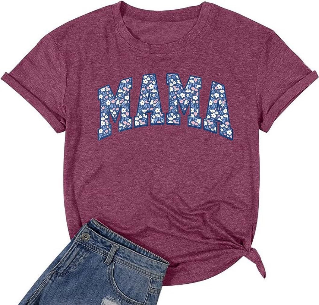 T-Shirt for Mama Women&#39;s Mom Life Graphic Tees Casual Cute Mother&#39;s Day Tops for Mommy