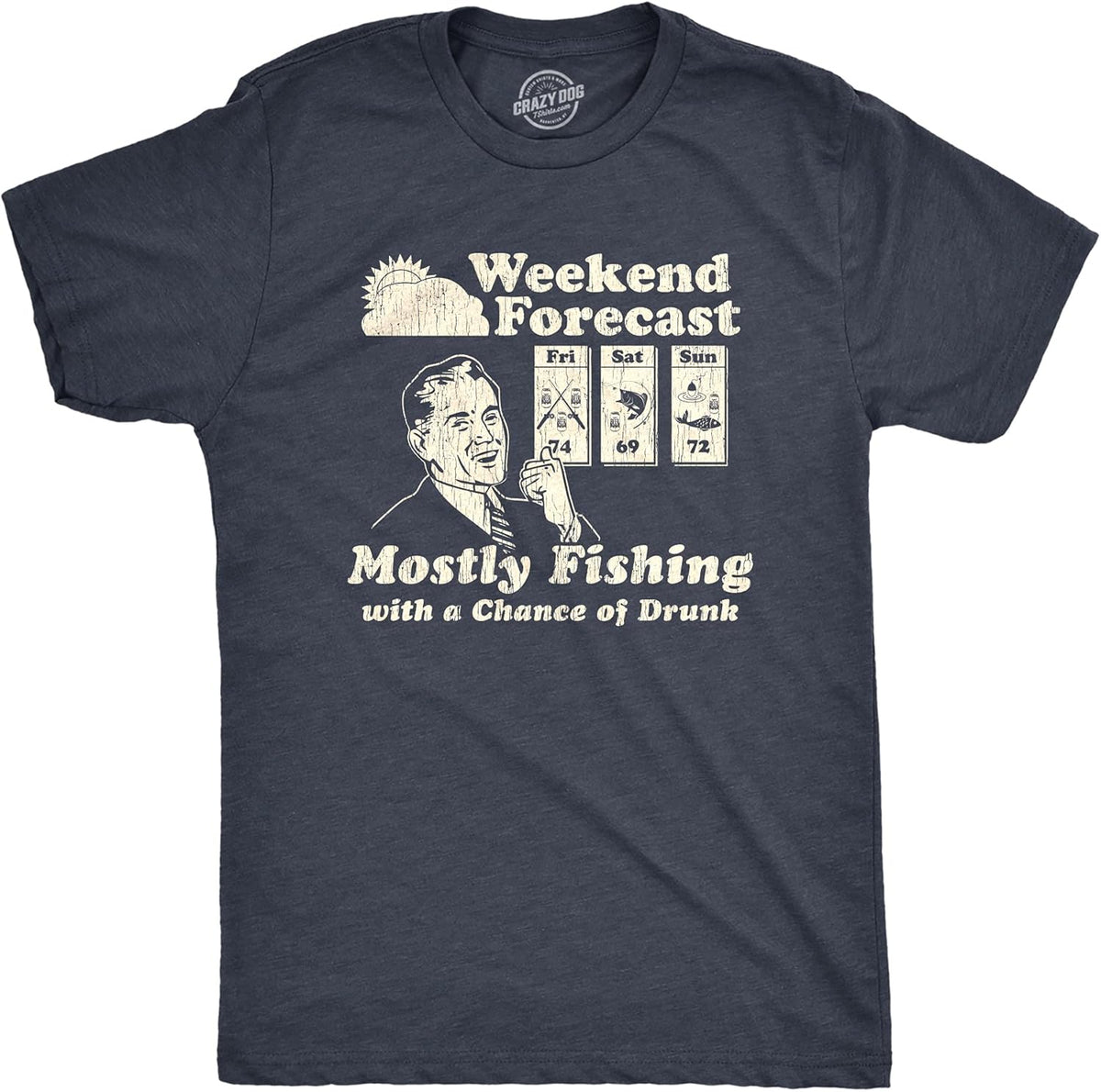 Crazy Dog Mens T Shirt Funny Fishing Joke Tees Novelty Fisherman Shirts