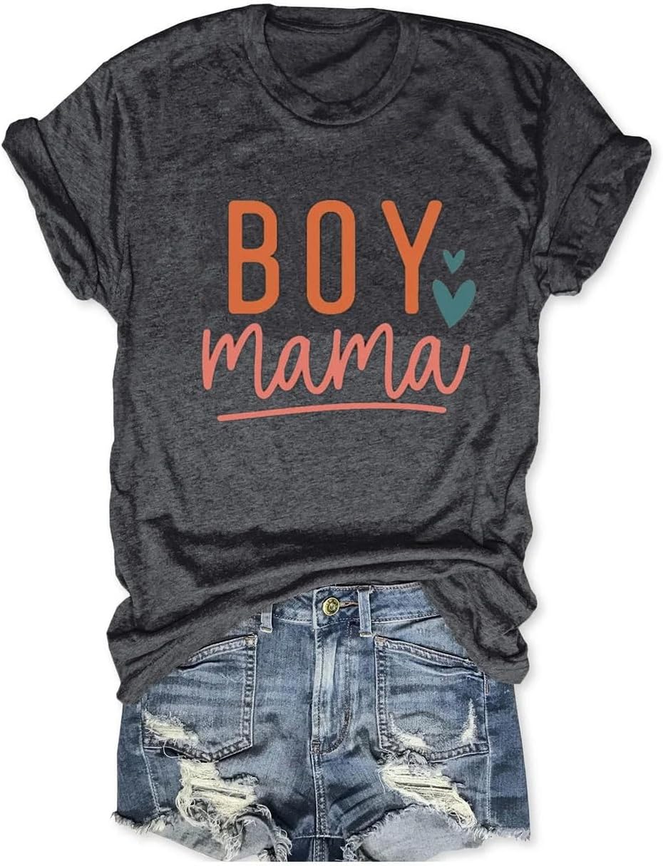 Womens Boy Mama Shirt Casual Letter Printed Boy Mom T-Shirts Short Sleeve Mother&#39;s Day Graphic Tee Tops Mother Shirt