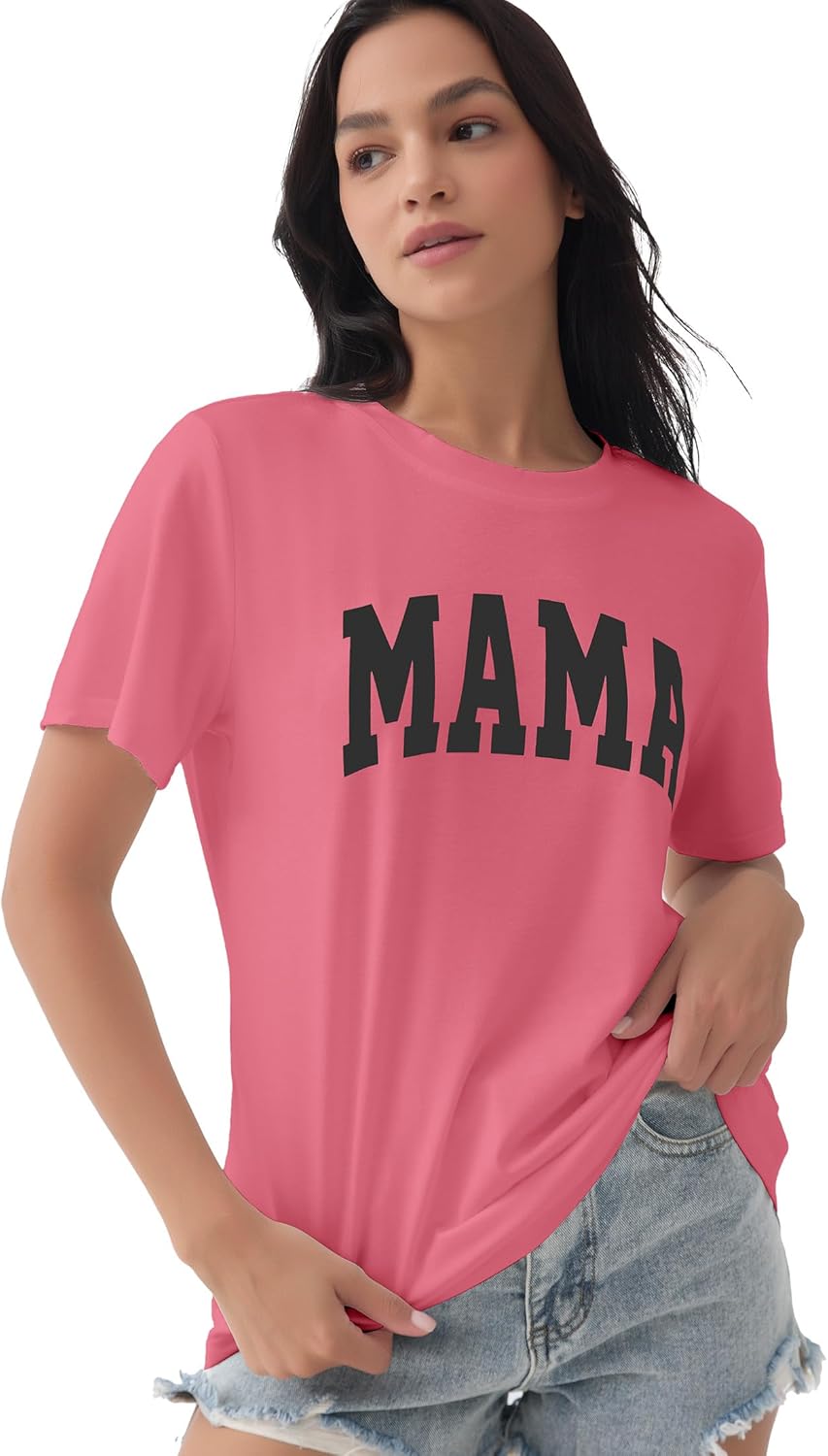 GGOV Mama Shirt Mom Letter Print Tops Mother&#39;s Day Shirts Gift Casual Tee Loose Fit Short Sleeve T Shirts