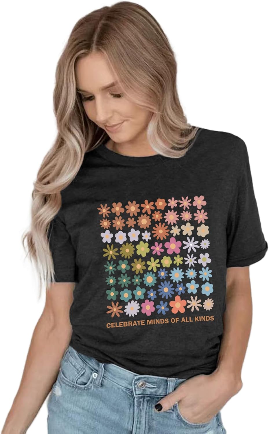 Autism Awareness Shirt Women Celebrate Minds of All Kinds Shirts Flowers T Shirt Inspirational Neurodiversity Tops