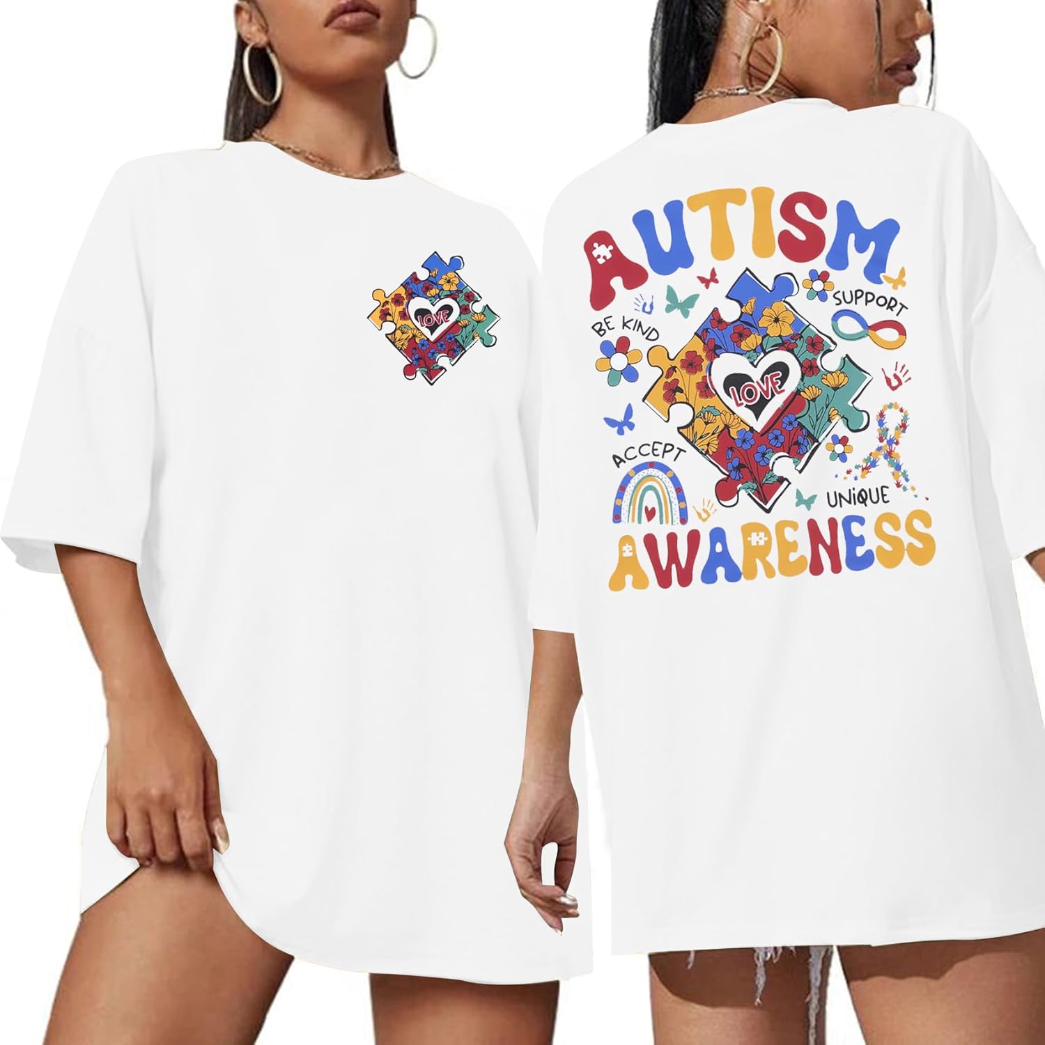 Autism Awareness Shirt Women Autism Mom Tshirt Accept Understand Love Tee Oversized Graphic Short Sleeve Tops