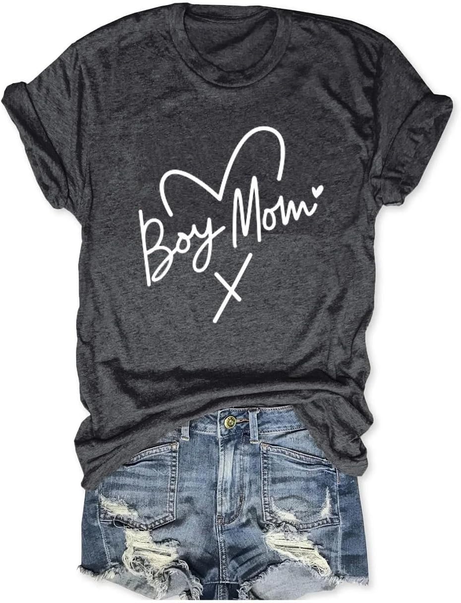 Womens Boy Mama Shirt Casual Letter Printed Boy Mom T-Shirts Short Sleeve Mother&#39;s Day Graphic Tee Tops Mother Shirt