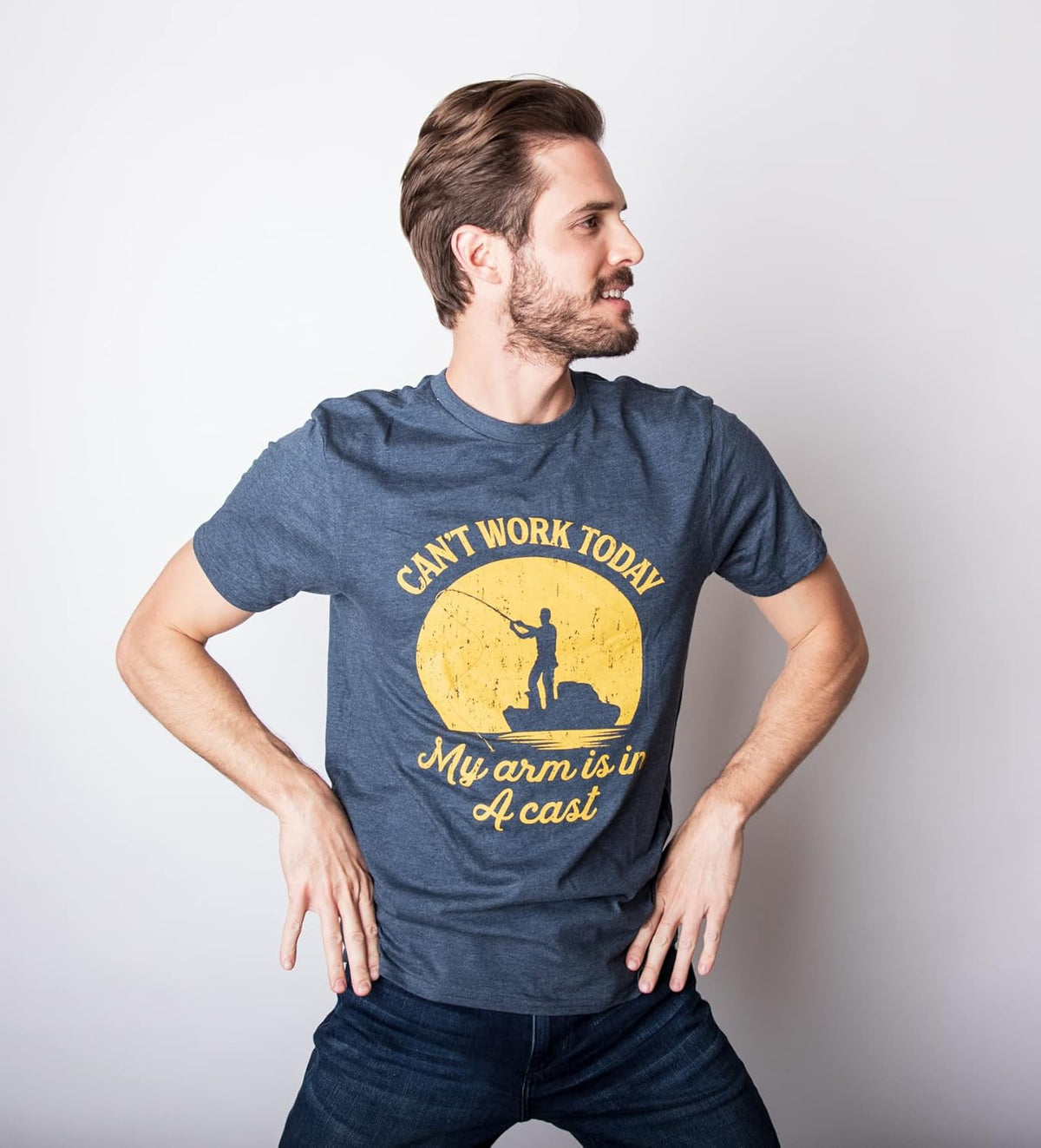 Crazy Dog Mens T Shirt I Can&#39;t Work Today My Arm is in A Cast Funny Fishing Fathers Day Tee