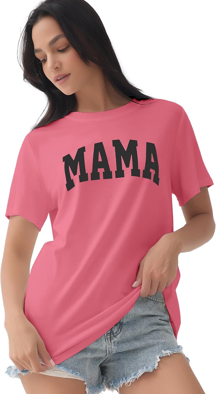 GGOV Mama Shirt Mom Letter Print Tops Mother&#39;s Day Shirts Gift Casual Tee Loose Fit Short Sleeve T Shirts