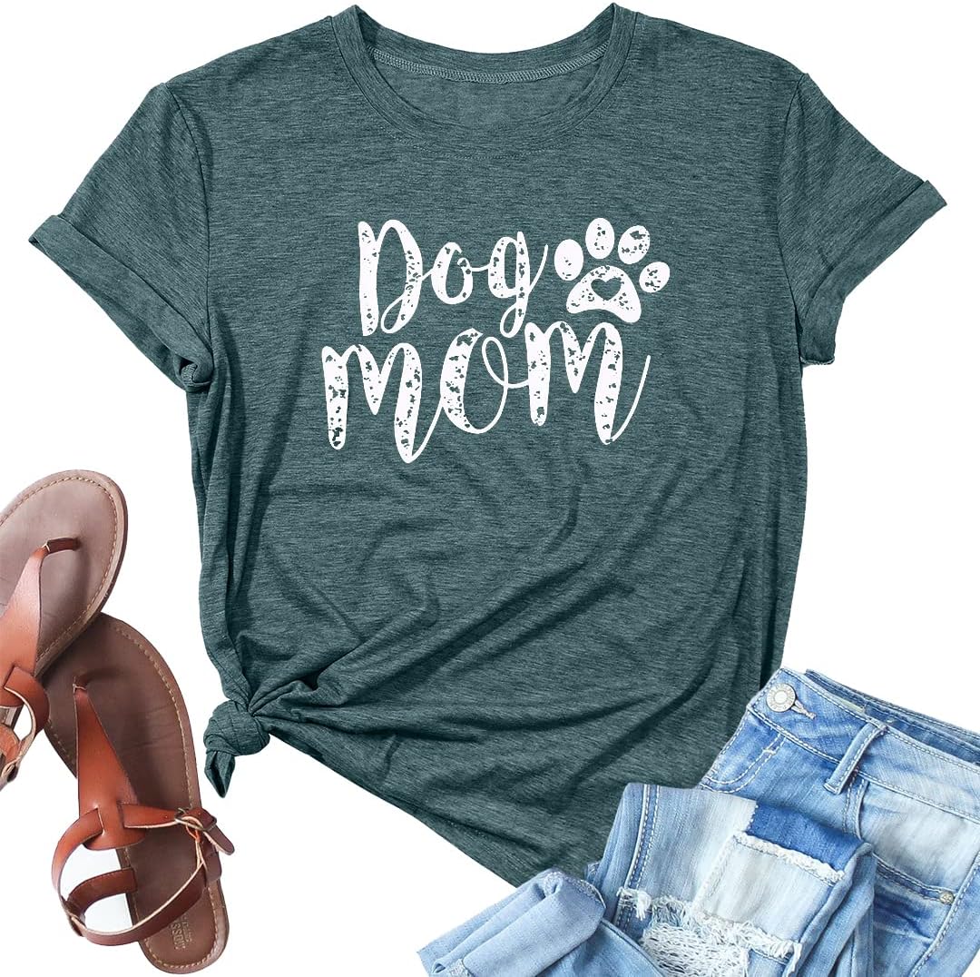 Dog Mom Tshirts for Women Funny Dog Paw Graphic Print Short Sleeve O Neck Mom Shirt Mother Shirt