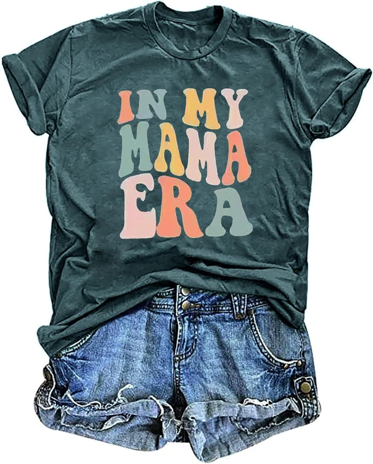 Mama Shirt Women Funny Letters Print Mother&#39;s Day Graphic Tees in My Mama Era Shirt Mom Life Casual T-Shirt Tops