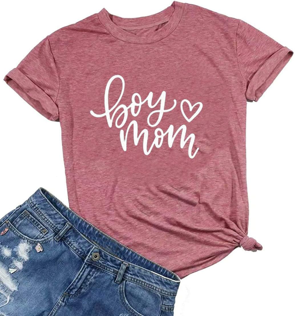 Boy Mom Tee Shirt for Women Short Sleeve Letter Printed Graphic Mom Gifts Tee Shirts
