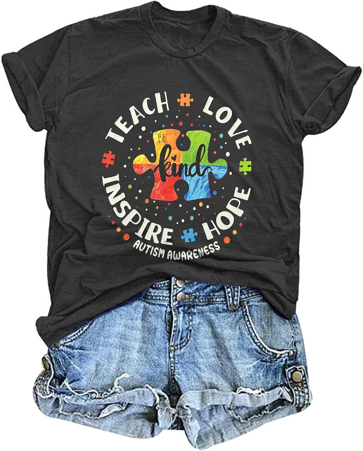 Autism Awareness Shirt Women Special Education Teacher T Shirt Short Sleeve Puzzle Piece Graphic Tee Tops