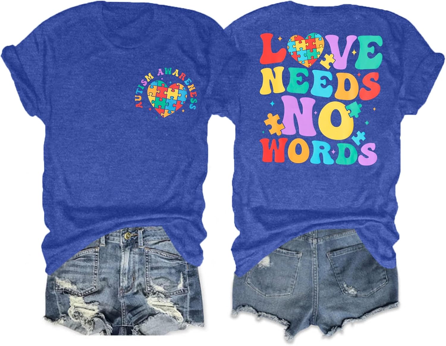 Autism Awareness Shirt Women Love Needs No Words Shirt Autism Special Education Love Heart Puzzle Piece Short Sleeve Tee