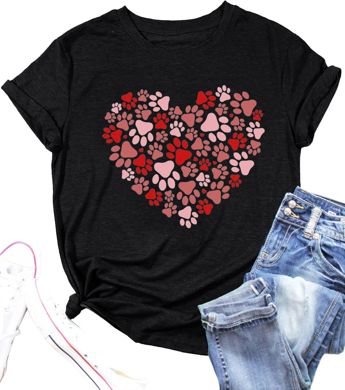 Dog Lovers Shirt for Women Cute Dog Paw Heart Graphic Shirt Dog Mom Valentine&#39;s Mother&#39;s Day Tops Spring Tee