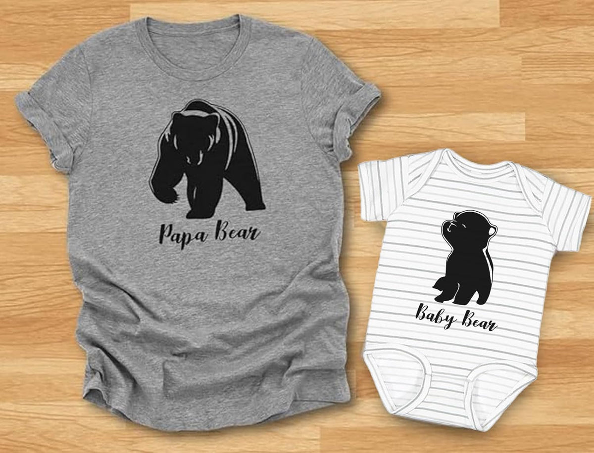 Tstars Papa &amp; Baby Bear Dad and Son Daughter Matching Shirts Fathers Day New Dads Gift Father and Infant Shirt Set