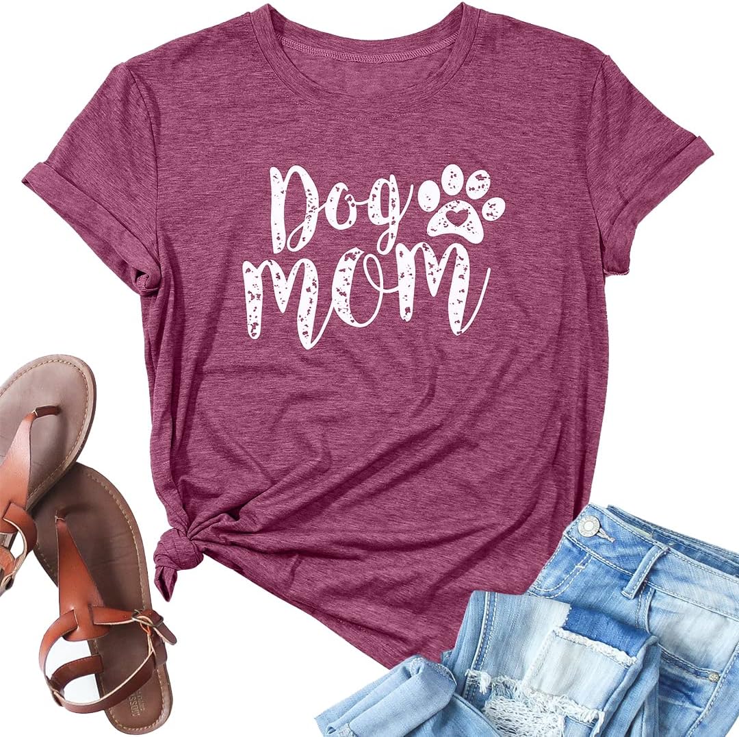 Dog Mom Tshirts for Women Funny Dog Paw Graphic Print Short Sleeve O Neck Mom Shirt Mother Shirt